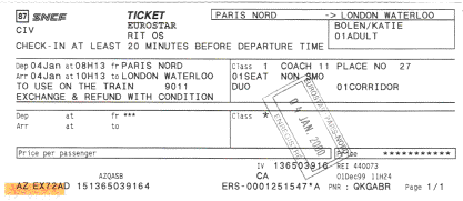Katie's Chunnel Ticket