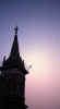 A church spire next to the hotel